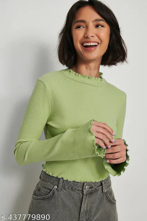 Redamancii Trumpet Full Sleeves Crop Rib Top