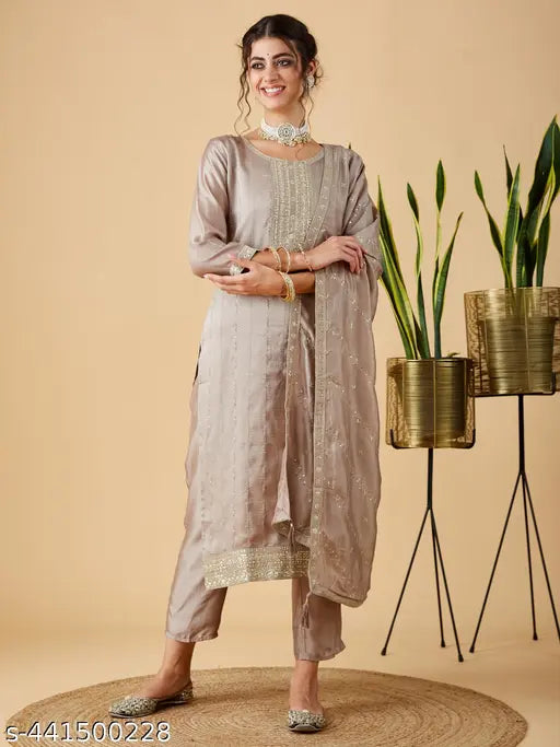 Women's Silk Embroidered Kurta and Pant with Dupatta