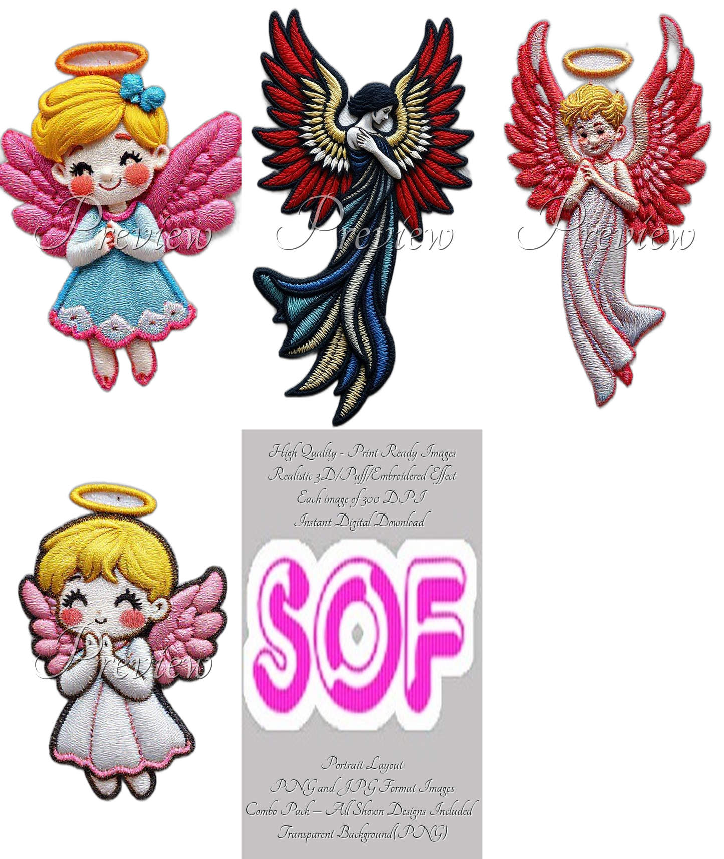 Angel Theme Pack of 4 Digital Images – 300 DPI Printable Art