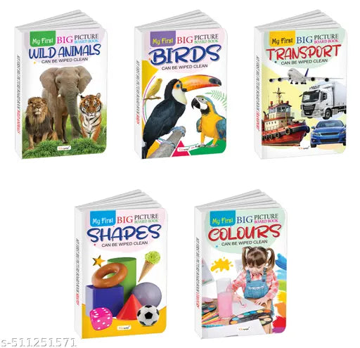 My First Big Picture Board Book Wild Animals Birds Transport Shapes and Colours : Preschool educational books Fun educational books for kids Preschool learning resources - Pack of 5 board books