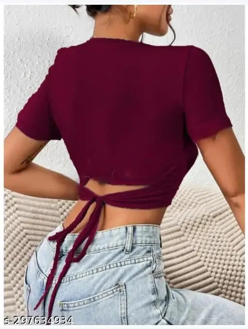 Round Neck Back String Top