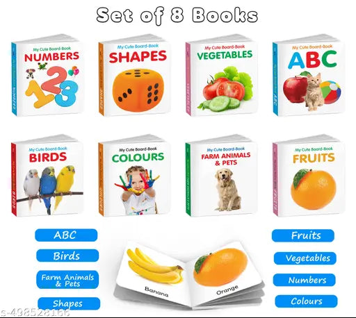 My First Educational Board Book Set for Toddlers – ABC Colours Birds Fruits Farm Animals & Pets Vegetables Shapes and Numbers -Fun Learning board book Baby books for learning - Pack of 8 Books