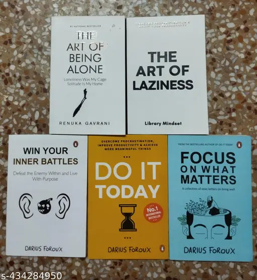 Combo Of 5 Books :- The Art Of Being Alone + The Art Of Laziness + Win Your Inner Battles + Do It Today + Focus On What Matters (English Paperback Renuka Gavrani Library Mindset Darius Foroux)