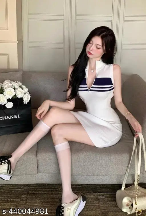 STYLISH COREAN MINI DRESS MID LINE WHITE BODYCON ND DRESS