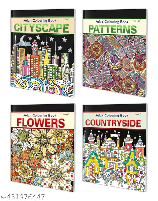 Cityscape Patterns Flowers and Countryside - Adult Colouring Book : Coloring Book for Adults Mindful Coloring Book Creative Coloring Fun - Pack of 4 Adult colouring books