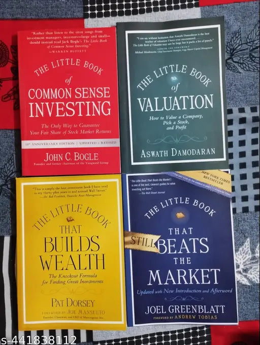 4 Book Combo The Little Book:- Common Sense Investing + Valuation + That Builds Wealth + That Beats The Market (English Paperback John C. Bogle Aswath Damodaran Pet Dorsey Joel Greenblatt)