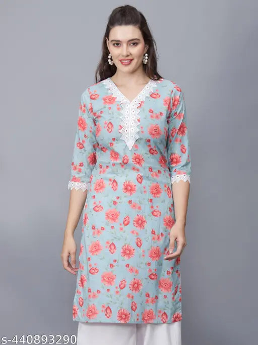 Women Floral Print Pure Cotton Straight Kurta