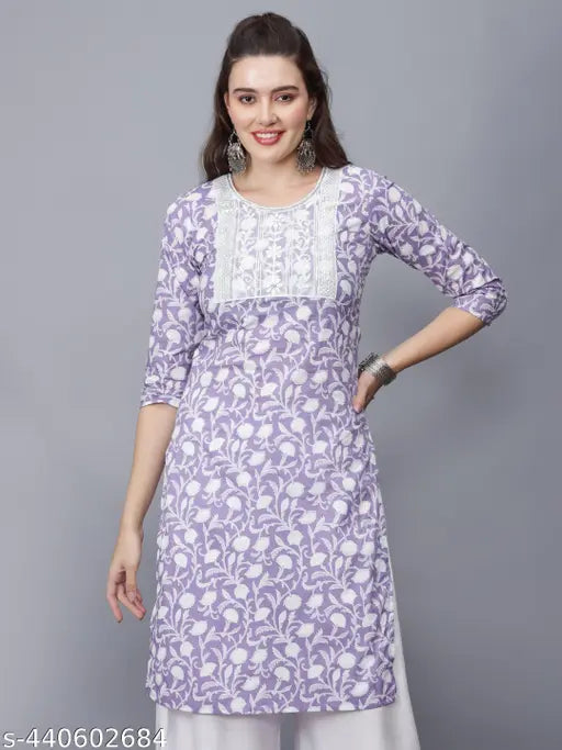 Women Floral Print Pure Cotton Straight Kurta