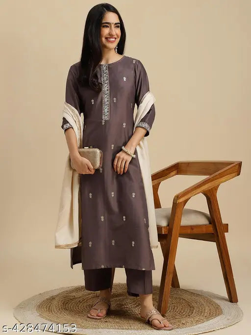 Women's Chinon Kurta Pant Dupatta Set