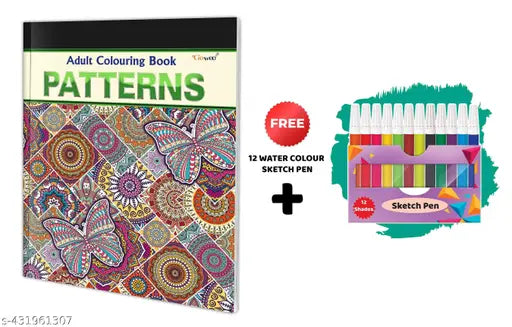 Patterns - Adult Colouring Book With 12 Water Colour Sketch Pen : Creative Art Therapy Book Coloring Book for Adults Art & Craft Kit Mindful Art Coloring book