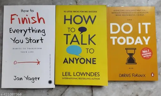 Combo Of 3 Books :- How To Finish Everything You Start + How To Talk Anyone + Do It Today (English Paperback Jan Yager Leil Lowndes Darius Foroux)
