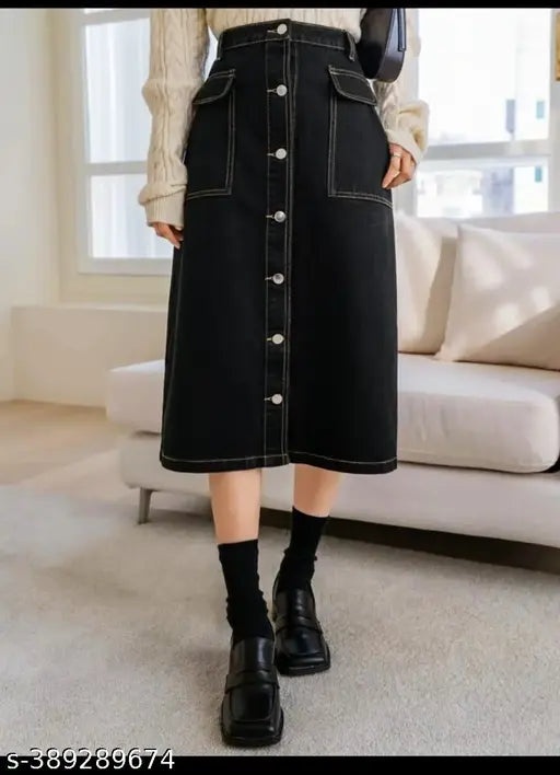 Woman High Waist Denim Skirt