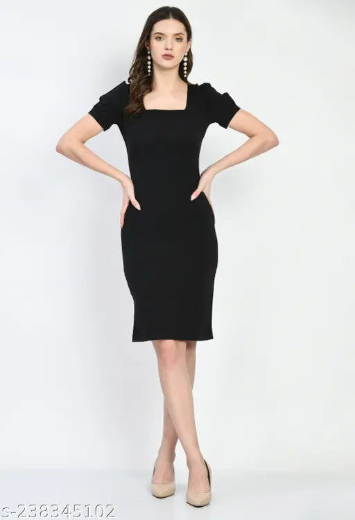 Elegant Solid Belted Sheath Dress
