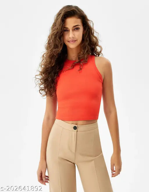 Woman crop ribbed top pure cotton fabric western wear girls top