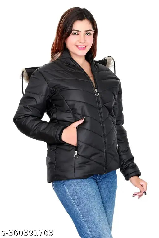 Scoller Jacket For Girls Jacket For Women’s Latest Solid Color Stylish Long Jacket/Women's Quilted Jacket Full Sleeves Winter Jacket Girls Winter Wear Jacket Black