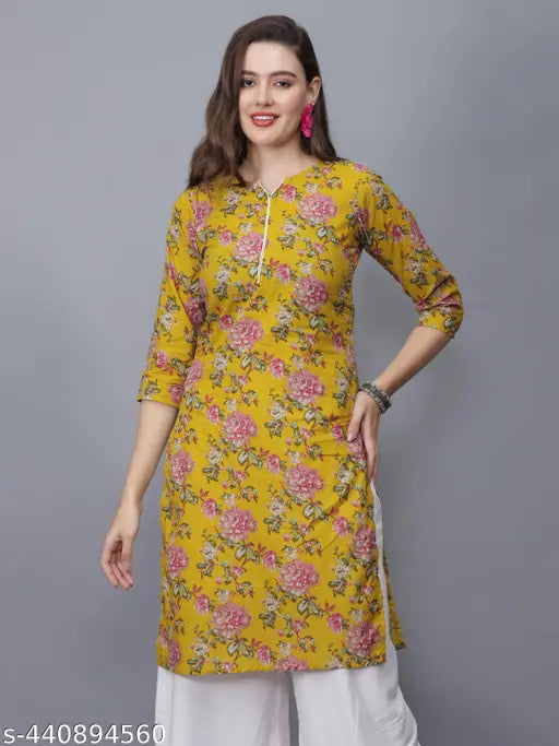 Women Floral Print Pure Cotton Straight Kurta