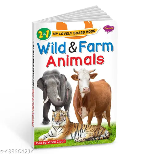 Wild and Farm Animals Book : Animal Book for Kids Board Books for Kids Fun Learning Book 2 in 1 Books - Books for Kids.