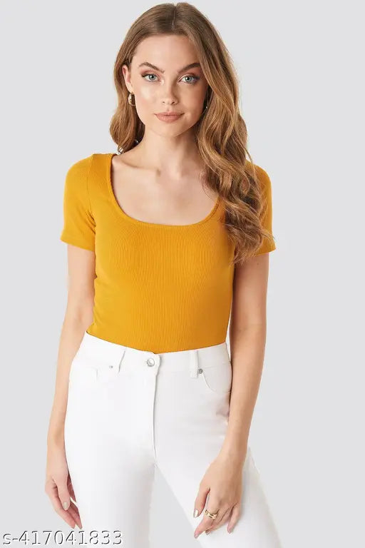 Redamancii Scoop Neck Short Sleeve Casual Ribbed Top for Girls and Women