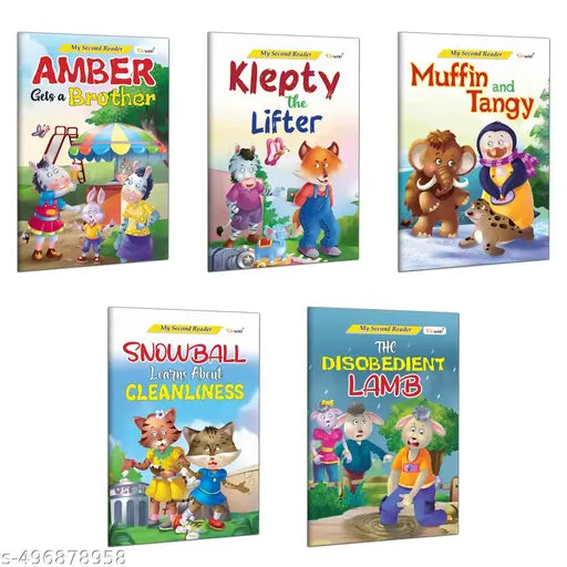 Learning Storybooks for Kids :Klepty the Lifter Muffin & Tangy Snowball Learns About Cleanliness The Disobedient Lamb and Amber gets a Brother-Story books for toddlers Fun learning book(pack of 5)