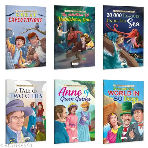 Timeless children's adventure Story books : 20 000 Leagues Under the Sea The Adventures of Huckleberry Finn and more - Classic books for children Educational books for kids - Pack of 6 books