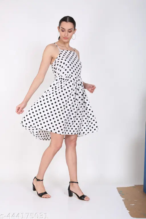 HF polka dot print white dress