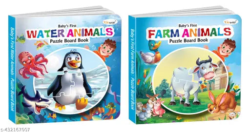 Baby's First Water Animals and Farm Animals Puzzle Board Book : Educational board book Learning book for toddlers Early learning puzzle book Self-Correcting Puzzle Book - Pack of 2 Puzzle board books