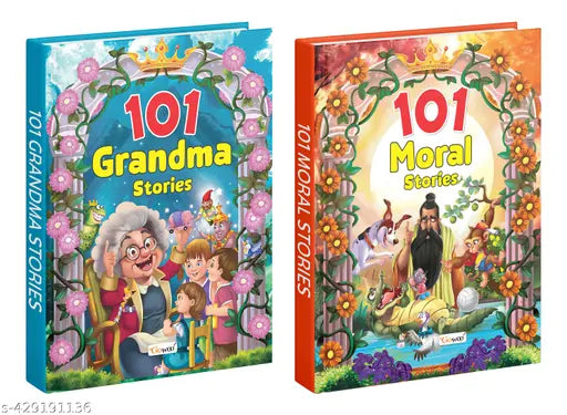 101 Grandma Stories and Moral Stories (Ages 3-12) (Hardbound) : Kids bedtime story Children's educational tales Learning storybook Adventure stories for children - Combo of 2 Story Books