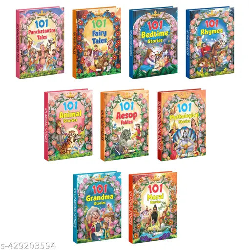101 Panchatantra Fairy Bedtime Rhymes Animal Aesop Mythology Grandma and 101 Moral Stories (Ages 3-12) (Hardbound) : Children learning story book Fun educational story Kids bedtime stories - Pack of 9 story books