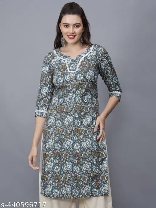 Women Floral Print Pure Cotton Straight Kurta