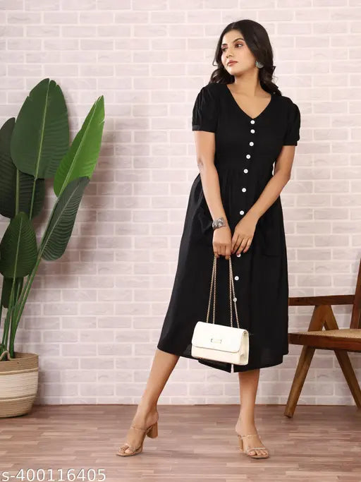 Women's Puff Sleeve Kurta For Women (Black)