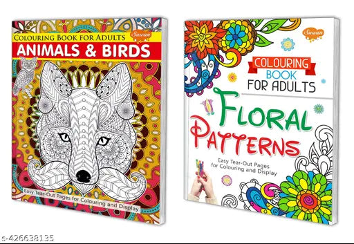 Animals & Birds and Floral Patterns adult colouring books for kids : Colouring book for adults Creative colouring book Children creative colouring book - Pack of 2 colouring book for kids.