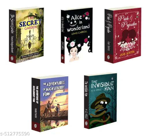 Children’s Classics : Pride and Prejudice Alice in Wonderland The Adventures of Huckleberry Finn The Invisible Man and The Secret Garden - Timeless Tales of Love English Novel - Pack of 5 Novels