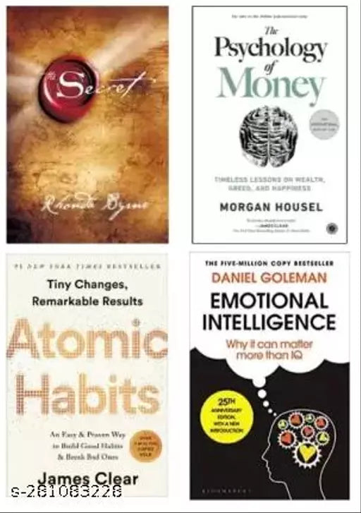 Combo Of Best Sseller Books: Thee Secret + Psycholoogy Of Moneyyy + Emotional Intelligence (SET OF 4 BOOKS) (Paperback Rhonda Byrne Morgan Housel)