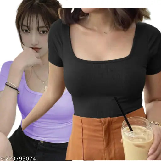 Combo Deep Neck short Sleeve Top