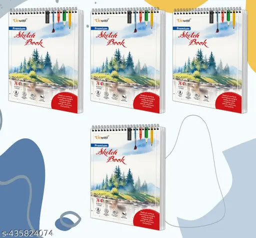 A4 Premium Sketch Book : Set of 4 Top Spiral-Bound Sketchpad 140 GSM Paper For Drawing Sketching and Painting 36 sheets sketch books