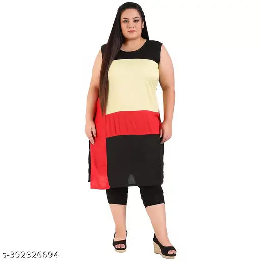 FAZZN Plus Size Customizable Knee-Length Rayon Kurti
