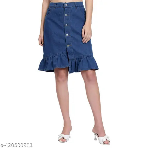 Soften-Woman Blue Denim Frill Skirt