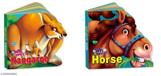 Kangaroo and Horse 'Who Am I' Die-Cut Shape Board-books for kids : Learning book for kids Die cut books for kids Animals story book for kids Shaped board book for kids - Combo of 2 board books.