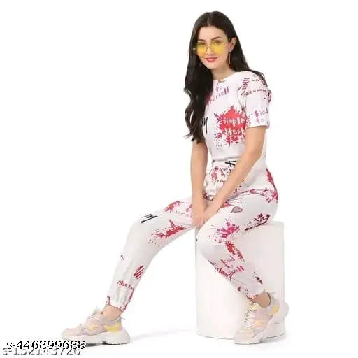 Woman Round Neck Half Sleeve Tracksuit