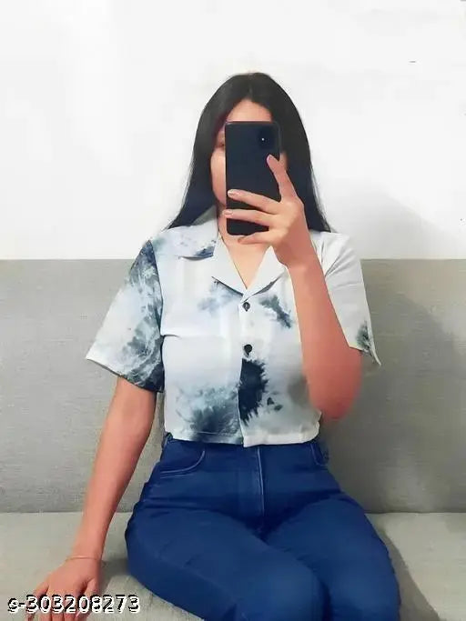 Women Stylish Tie & Dye Crop Shirt / Stylish Half Sleeve Crop top for Women