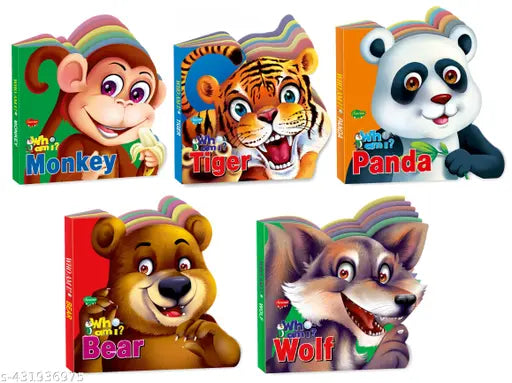 Monkey Tiger Panda Bear and Wolf Die-Cut Shape Board Book for kids : Board books for kids Tiger themed board book for kids Learning board books for kids - Set of 5 board book.