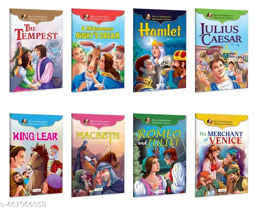 Illustrated Classic Collection of Shakespeare -Timeless Plays for Young Readers :-Romeo and Juliet King Lear Hamlet and more -Story Books for Toddlers Early Learning Books for Kids- Pack of 8 books