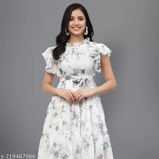 western dress for women Polyester crepe dress printed dress long dress maxi floral party wear stylish dress for women