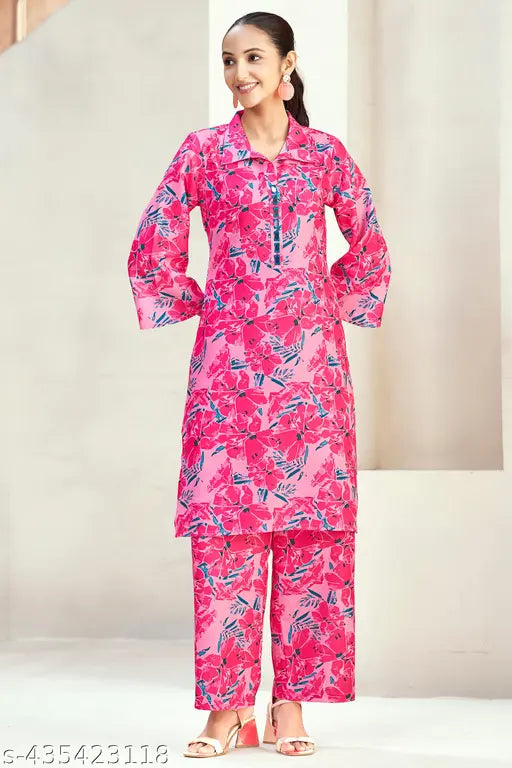Women's Cotton Kurta with Pant Co-ords Set