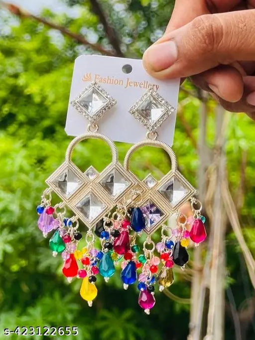 Stone-Studded Pearl Dangler Earrings