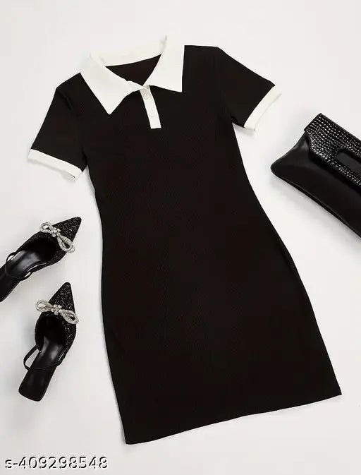TRENDY COLLAR MINI DRESS BLACK