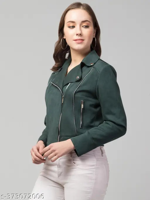 Avyola Women Solid Leather Jacket Streetwear Classic Winter full Sleeve Suede Zipper Jacket.