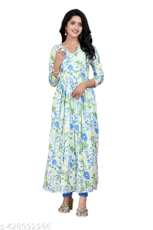 Ashima Desginer Pure Cotton Naira Cut Long Length Gota Lace Work Floral Print Best Quality Kurti