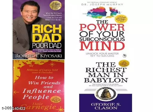 Rich Dad Poor Dad+ The Power of Your Subconscious Mind+ How To Win Friends And Influence People+ The Richest Man in Babylon (SET OF 4 BOOKS) (ENGLISH PAPERBACK)