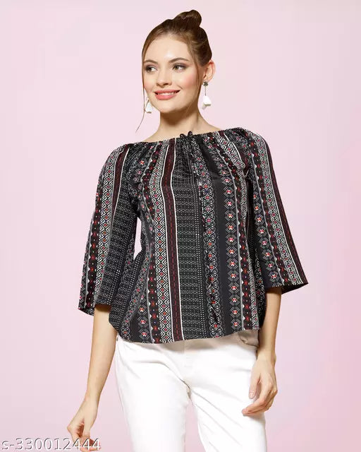 New Printed Crepe Western Wear Top